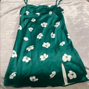 Floral Green Slip Dress with White Flowers